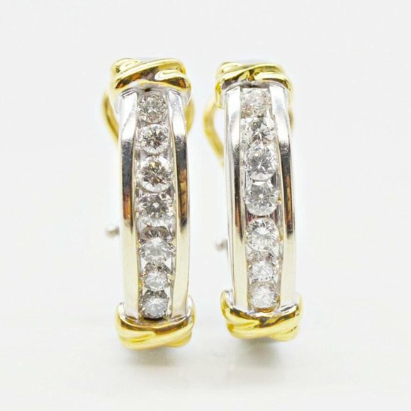 14K White/Yellow Gold Diamond Earrings - Picture 2 of 9